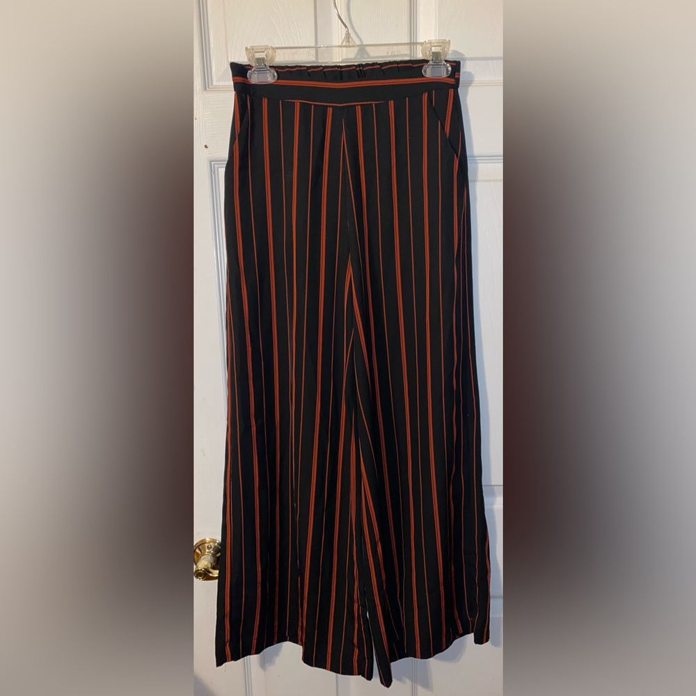 Small Black and Burnt Orange Striped Flowy Dress Pants